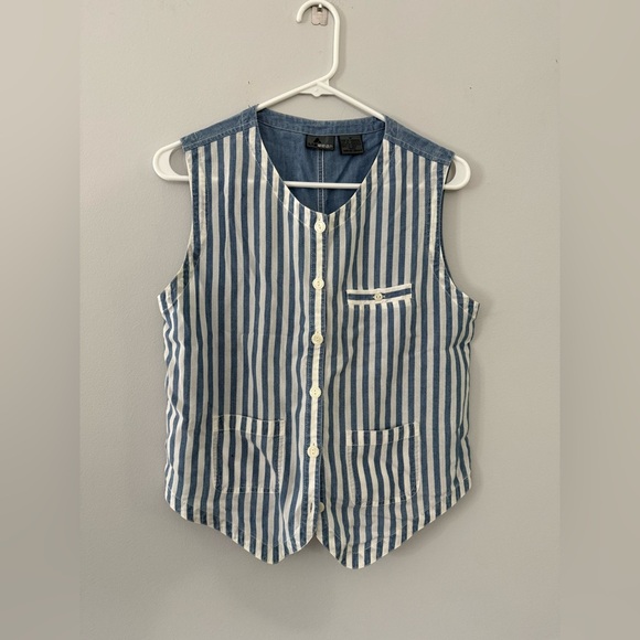 VTG Liz Claiborne Liz Wear Striped Button Up Blouse Tank Top Blue White Size S M - Picture 5 of 7